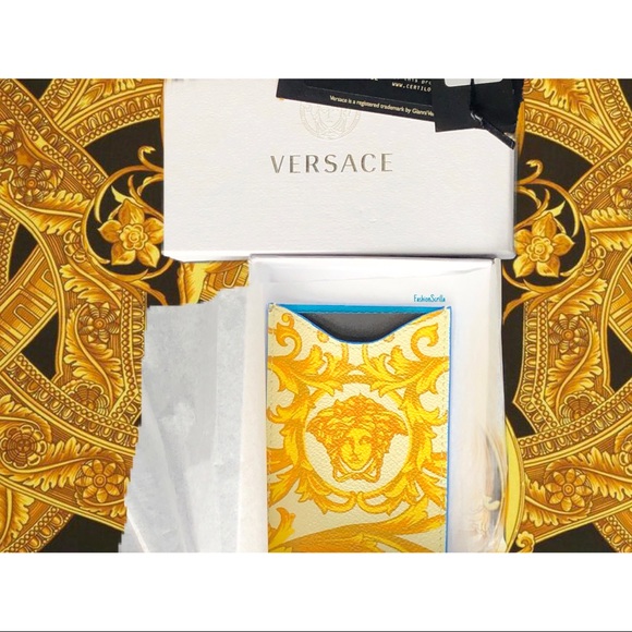 Versace Royal Blue Leather Card Holder with Gold Hardware Versace Gold & Blue Card Holder Wallet